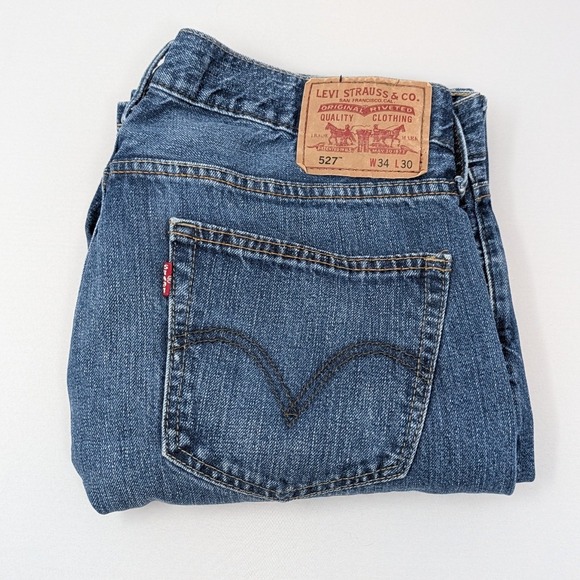 Levis 527 Slim Bootcut Jeans Mens 34x30 Medium Wash Blue Denim 100% Cotton - Picture 5 of 12